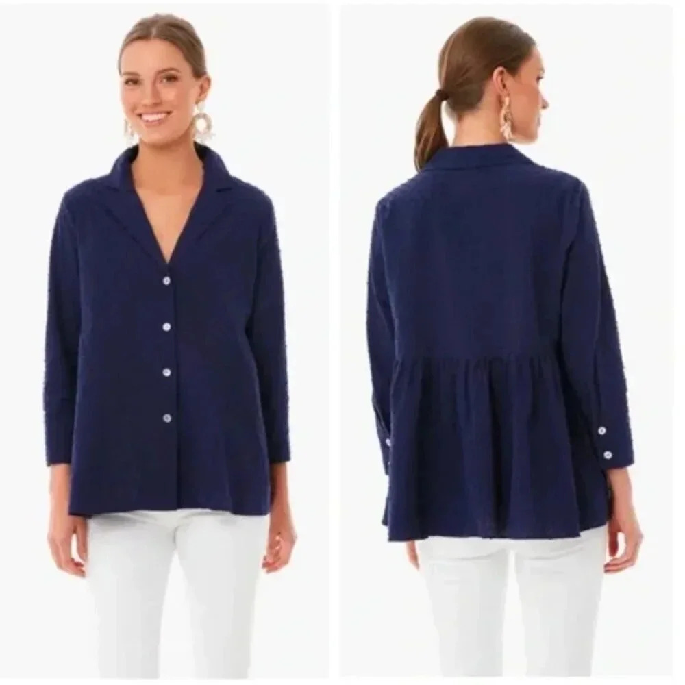 Pomander Place Tuckernuck Scarlett Swiss Dot Blouse Top Navy Blue New Size Small